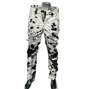 Pantalones de cuero de vaca con pelo para hombre, diseño de vaca, pierna recta, frente plano, cierre de botones, pantalones de moda de invierno - Product Image 1