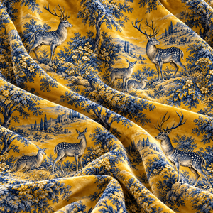 Tissu d'ameublement en toile à imprimé animal cerf jaune et bleu pour la rembourrage de canapés et de chaises - Product Image 5