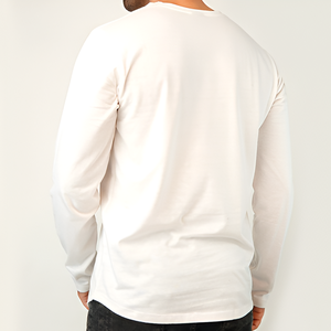 T-shirt Henley à manches longues pour homme, blanc, en coton, doux, respirant, décontracté, confortable, coupe ajustée, haut basique pour tous les jours, style moderne - Product Image 3
