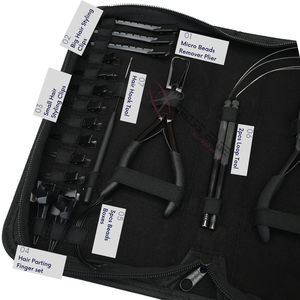 Elite Black Hair Extension tools Kit with Tape In Plier Micro Bead Remover Crimping Tool Pulling <b>Hook</b> Loop Tool Styling <b>Clips</b> - Product Image 3