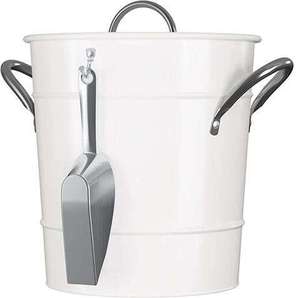 White Round Metal Ice Bucket With Stainless Steel Tongs And Handles Durable Party Cooler Minimalist Design ice Bucket - Product Image 1