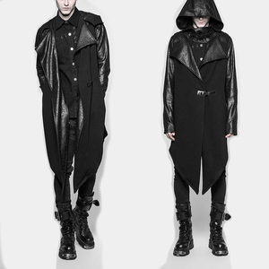 เสื้อโค้ทยาวสไตล์โกธิคสีดำ หนัง PU เสื้อโค้ทเทรนช์ชาย ชุดฮาโลวีน - Product Image 1
