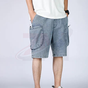 Men's Light Wash Denim Cargo Shorts Mid Waist Casual Summer Cotton Shorts With Pockets Breathable Woven Style - Product Image 3