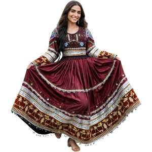Robe afghane Kuchi la plus vendue pour femmes, style Kuchi, couleur contrastée, robe afghane en forme de A, broderie lourde, robes de mariage - Product Image 1