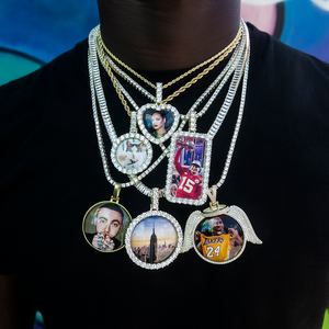 Collier pendentif photo personnalisé en laiton plaqué or avec zircon incrusté, breloque cercle, pour hommes et femmes - Product Image 4