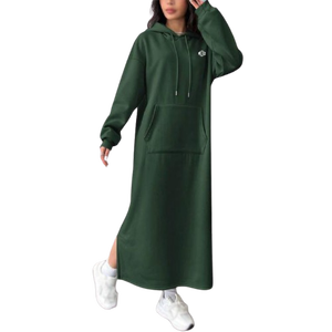 Vestido Largo con Capucha para Mujer, Personalizado de Fábrica, de Alta Calidad, en Algodón y Felpa, Corte Holgado, Hombros Caídos - Product Image 1