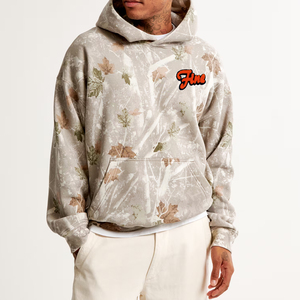Fine Brand Men's Oversized Hooded Fleece Sweatshirt Autumn <b>Leaf</b> Print Front Logo Casual Pocket Hoodie Regular Fit - Product Image 1