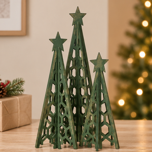 AK Laiton Unique Métal Forme D'arbre Décor De Noël Avec Vert Fini Ensemble De 3 Attrayant Table Décor Article Pour La Décoration De Noël - Product Image 3