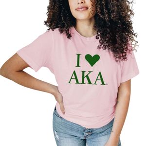 Camiseta I Love AKA, camiseta de algodón bordada en rosa y verde, Top informal de manga corta a la moda para mujeres y hombres, ropa cómoda de verano - Product Image 1