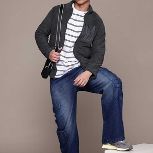 Embossed Printed Solid Color Article Men <b>Sherpa</b> Jacket Unique Look Pullover Regular Fit Best Fleece Hoodie - Product Image 2