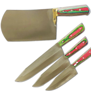 Ensemble de couteaux de boucher Qurbani en acier au carbone, 4 pièces, lames dorées et argentées, manches multicolores rouge et vert, ensemble de hachoirs à viande robustes - Product Image 6