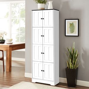 Armadio Alto Bianco a 8 Ante e 4 Ripiani per Soggiorno, Cucina, Ufficio, Camera da Letto o Bagno - Product Image 2