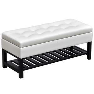Panca contenitore trapuntata in similpelle da 44 pollici con scarpiera bianca - Product Image 1