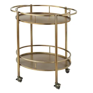 Chariot de service rond moderne en métal avec finition laiton poli, style glamour, design durable pour la salle à manger ou la décoration - Product Image 2