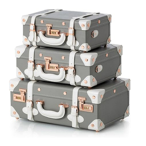 Cute Pu Overnight Vintage Trunk Box for Women with Combination Locks, <b>Light</b> <b>Grey</b> Leather Trunk Box - Product Image 4