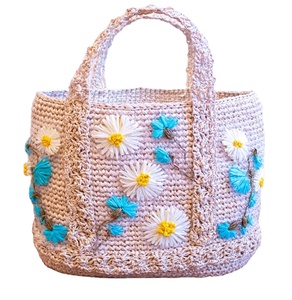 กระเป๋าลายดอกเดซี่สีขาวกระเป๋าเชือกกระดาษถักโครเชต์มาคราเม่กระเป๋าชายหาดส่งตรงจากผู้ผลิตอินเดีย - Product Image 1