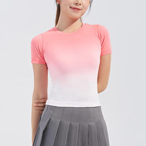 T-shirts décontractés pour femmes de qualité supérieure, à manches courtes, respirants, anti-boulochage, en mélange de coton et de spandex, col rond uni, coupe ajustée - Product Image 1