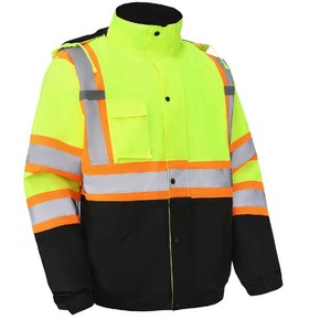 Chaqueta de Seguridad Impermeable de Alta Visibilidad ANSI Clase 1 Unisex Personalizada con Luz LED Intermitente, Diseño Transpirable y Bolsillos Inferiores Negros - Product Image 2