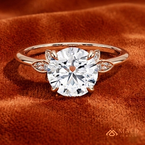 Bague en Moissanite Ronde en Or Rose pour Femme, avec Accent Feuille et Halo, Bague de Fiançailles Nuptiale, Bijou Tendance, Cadeau de Joaillerie Fine de Luxe - Product Image 3