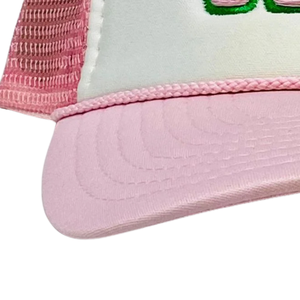 Gorra de camionero AKA, blanca y rosa, de malla, estilo béisbol, con letras bordadas, ajustable, snapback, accesorio de moda casual para la calle - Product Image 3