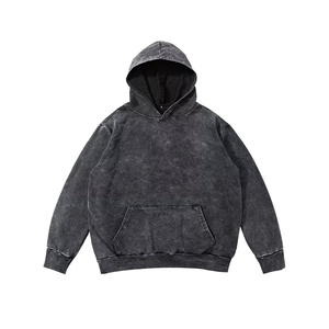 Sweat à capuche épais en coton lourd uni pour hommes grandes tailles, coupe oversize, effet délavé à l'acide, manches longues, pour garçons - Product Image 1