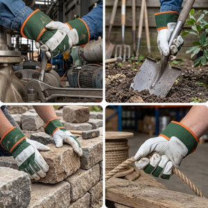 Gants de travail en cuir de vachette grainé industriel, avec dos perforé, doublure intérieure en tissu coton et polaire, pour la construction - Product Image 3