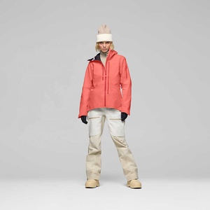 Chaqueta de esquí impermeable rosa coral para mujer con capucha y cremallera, abrigo de nieve con aislamiento de plumón para mujer, chaqueta de esquí sintética con aislamiento para mujer - Product Image 3