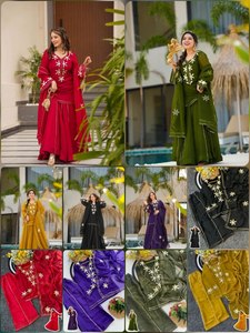 Ensemble chic et élégant en chiffon croquant de qualité supérieure, comprenant un kurti à col en V brodé, un pantalon brodé assorti et un dupatta, idéal pour les festivals et les occasions ethniques. - Product Image 6