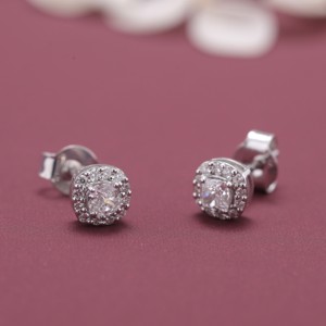 IGI Certified Lab Grown Diamond Cushion Halo <b>Stud</b> Earrings Solid 925 Sterling <b>Silver</b> Micro Pave Diamond Earrings - Product Image 2