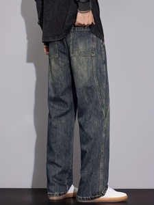 กางเกงยีนส์ทรงตรงสีเข้มสำหรับผู้ชาย AAFII IMPEX ทรงปกติ ผ้าเดนิม 100% คอตตอน เอวกลาง เป็นมิตรกับสิ่งแวดล้อม น้ำหนักเบา ตะเข็บตัดกัน - Product Image 5