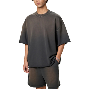 Men's 300g Heavyweight 100% Cotton Jersey <b>T</b>-Shirt Vintage Style Silk Screen Stone Wash Oversized Short Sleeve Europe America - Product Image 5