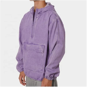 Sweat à capuche en denim 100 % coton à manches longues personnalisé pour hommes – Vente en gros, haute qualité, pour l'hiver, délavé à l'acide, couleur unie - Product Image 4