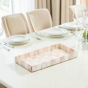 Bandeja de servir contemporánea de nácar, hecha a mano, con incrustaciones decorativas, para un comedor y sala de estar elegantes. - Product Image 3