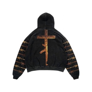 Sudaderas con Capucha Estampadas de Alta Calidad, 400 Gsm, 100% Algodón, para Hombre, al por Mayor, Personalizadas, Estilo Francés, Lavado Ácido, Cortas, para Invierno - Product Image 2