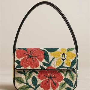 Bolso de cuentas indio hecho a mano, colorido, de lujo, artesanal étnico, con asa de baguette de cuentas de cristal, duradero, moderno, accesorio de moda de cristal - Product Image 4