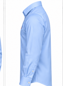 Chemise habillée homme bleu clair à manches longues la plus vendue, couleur unie, col rabattu, chemise formelle à manches complètes en popeline de coton OEM - Product Image 4