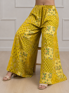Pantalones Palazzo Estampados con Parches de Color Amarillo, Cintura Alta con Cordón, Pantalones de Playa de Verano, Estilo Boho Holgado, Proveedor Mayorista - Product Image 5