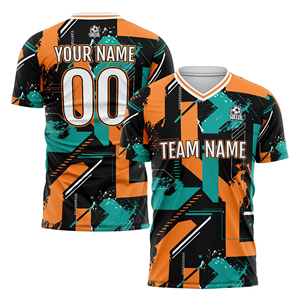 เสื้อฟุตบอลแบบซับลิเมชั่นคุณภาพดีที่สุดจากโรงงานผู้ผลิต (OEM) คอวี แขนสั้น ลายพิมพ์เรขาคณิต ระบายเหงื่อได้ดี เหมาะสำหรับทุกเพศทุกวัย ชุดทีม - Product Image 1