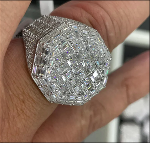 Geometric Cocktail <b>Ring</b> Rhodium Plated Stainless Steel Cubic Zirconia <b>Emerald</b> Cut Pave Setting Unisex Party Glam Jewelry - Product Image 3