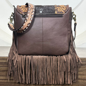Nouveau Style occidental femmes usiné à la main en cuir épaule sac de messager à la mode véritable peau de vache grand bandoulière frange sacs à main - Product Image 5