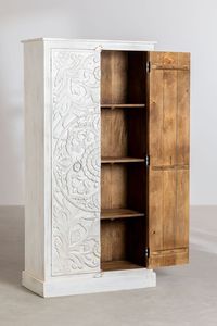 Luxury Handcrafted Solid Wood 2 Door <b>Wardrobe</b> Ornate Botanical Mandala Carving White Distressed Finish - Product Image 5