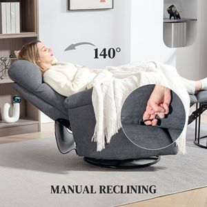 Poltrona Reclinabile Singola Girevole con Molle Insacchettate, Poggiapiedi, Funzionamento Manuale, Riscaldamento, Grigio, Montaggio Rapido - Product Image 4
