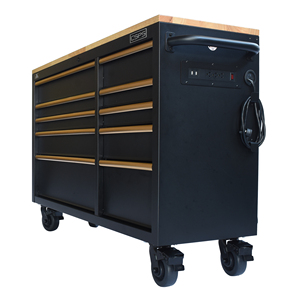 Wholesale Matte Black Powder Coated Steel 10 Drawer <b>Rolling</b> <b>Tool</b> Cabinet with Wooden Top for Garage Use - Product Image 5