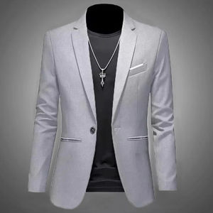 Traje de hombre moderno y elegante para ocio, chaqueta de otoño informal de negocios, corte ajustado, sin planchado, con un solo botón, blusa formal sólida. - Product Image 4