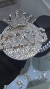 Pendentif personnalisé en forme de cercle avec initiale, style Hip Hop, en argent 925, entièrement serti de diamants Moissanite VVS, avec attache couronne, collier avec initiale - Product Image 2