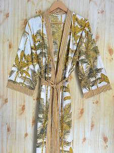 Bata Kimono de Algodón 100% Tejido con Estampado de Dibujos Animados para Mujer, Camisón de Verano Hecho a Mano, Cuello en V, Cintura Elástica, Largo hasta la Rodilla, Suave y Completo - Product Image 4