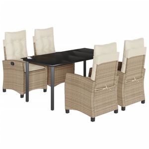Juego de comedor de patio de ratán polivinílico beige de 5 piezas con cojines para uso en el jardín - Product Image 2