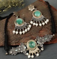 ARTS JEWELS Ensemble collier ras-de-cou et boucles d'oreilles pour amoureux, en laiton plaqué or et argent oxydé bicolore, motif floral bohème, avec zircon, pour fiançailles
