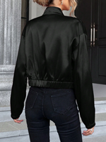 Blouson Bomber en Satin Rose Vif pour Femme, Court, Zippé, Col Montant, Brillant, Soyeux, Léger, Vêtement d'Extérieur de Soirée Personnalisé