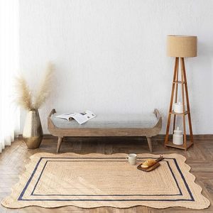 Tapis tressé en jute 100 % naturel à bord festonné, prix de gros, écologique et élégant pour la décoration de sol - Product Image 1